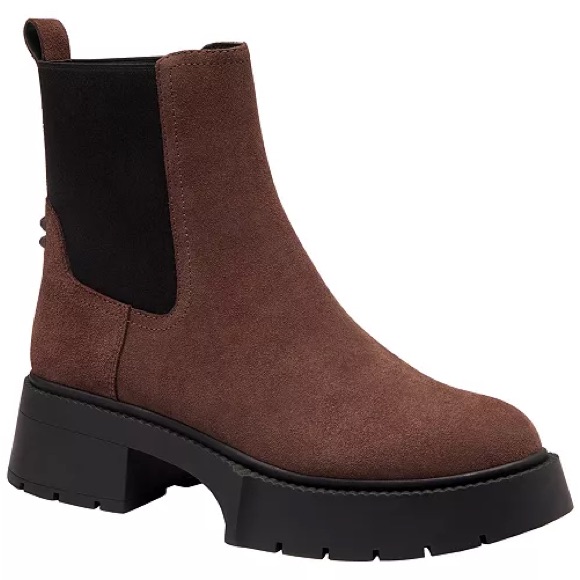 Coach Brown Suede Chelsea Boot With Black Elastic Lug Sole